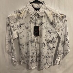 Designs Clothing White And Silver Floral Printed Button Down Shirt